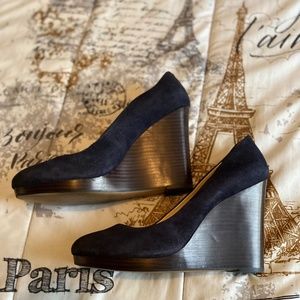 Navy Suede Wedge Almond Toe Nine West Heels